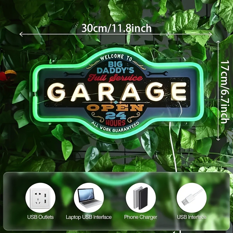 Retro Garage LED Neon Sign UV  - đánh giá và giá Garage Lighting Decor