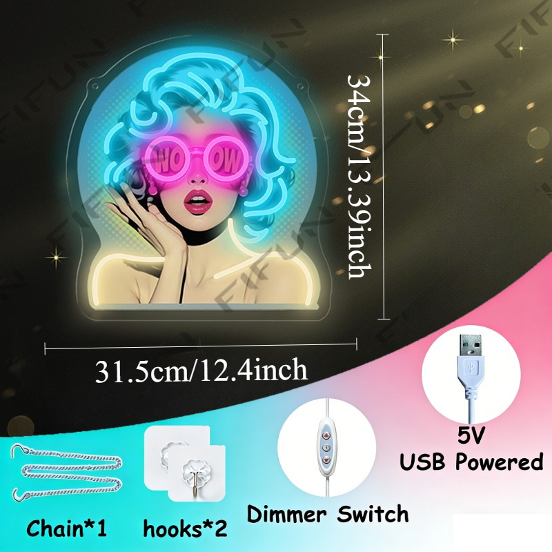 WOW Curl Girl Neon Sign UV Pri - đánh giá và giá Outdoor Lighting Decor Wow