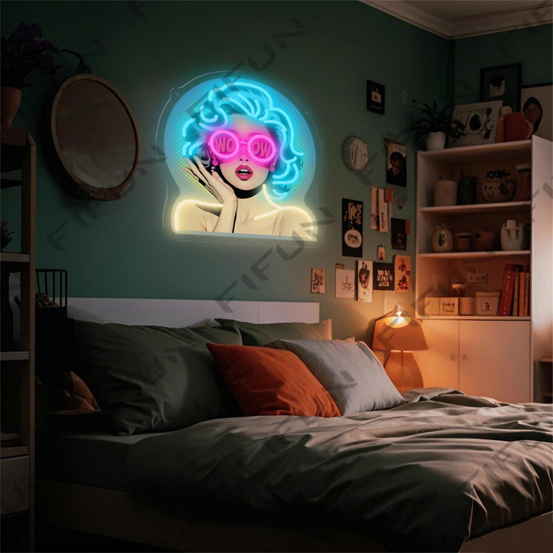 WOW Curl Girl Neon Sign UV Pri - đánh giá và giá Outdoor Lighting Decor Wow